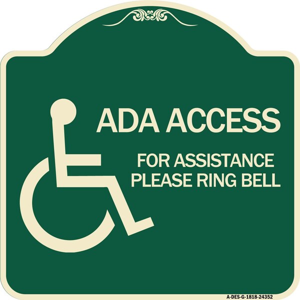 ADA Access for Assistance Ring Bell W/ New Isa Heavy-Gauge Aluminum Sign, 18" H, G-1818-24352